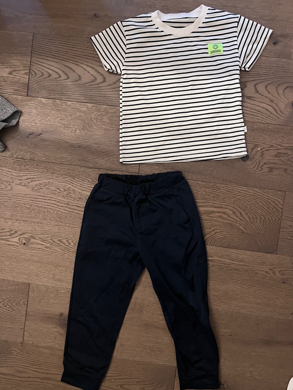 Uniqlo Kids Black Jogger Pants with Striped Tee